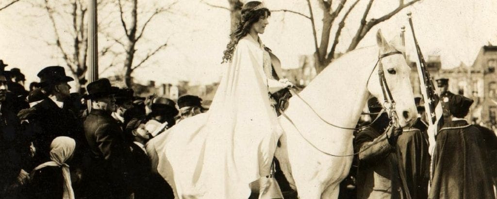Inez Milholland leads the 1913 Suffrage parade on horseback